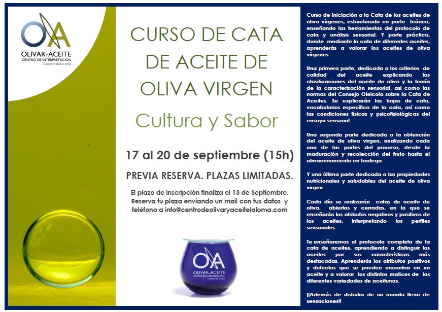 Cartel Curso de Cata 15 h 17 20 Sept - Curso “Cata de Aceite de Oliva Virgen”